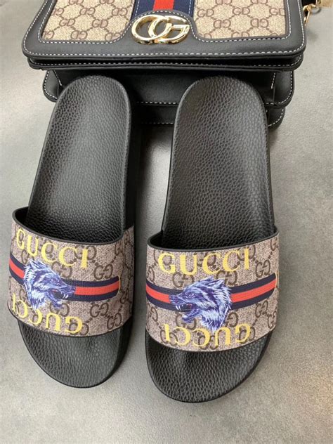 gucci stamp print replica slippers|gucci shoes counterfeit.